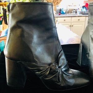 TopShop leather black leather angled heel boots